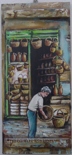 Greek Basket Weaver Painting on Wood