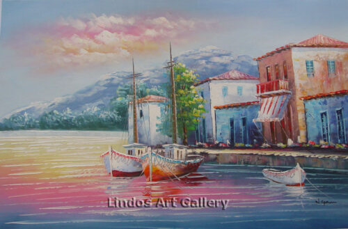 Boats by the Harbour Oil Painting