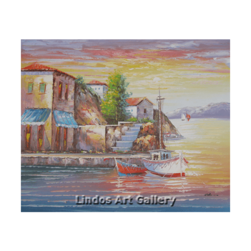 Boats and Houses by the Harbour Painting
