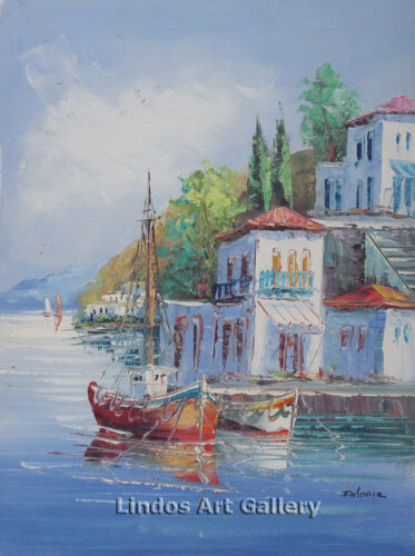 Boats and Houses by the Sea Oil Painting