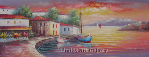 Boats and Houses by the Sea Painting