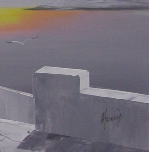 Greek Seaview Table Greytone Painting