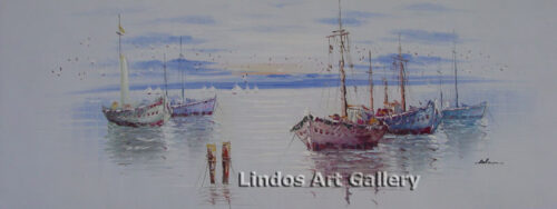 Fishing Boats at Sea Oil Painting