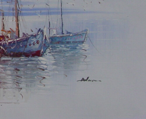 Fishing Boats at Sea Oil Painting