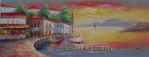 Houses and Boats by the Harbour Painting