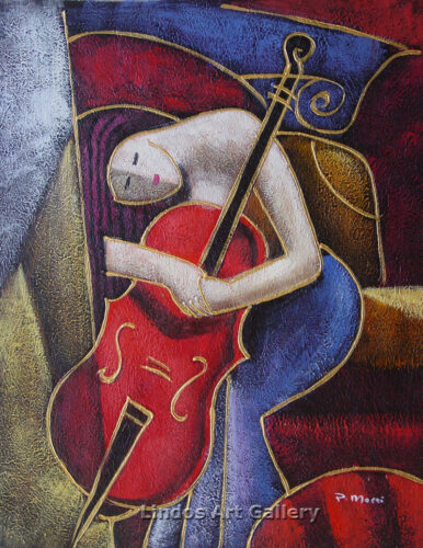 Lady and Violin Textured Painting