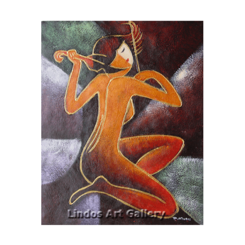 Nude Lady Playing Violin Textured Painting