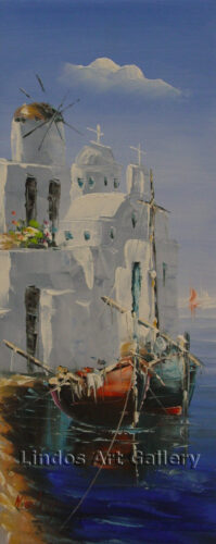 Paros Fishing Village Oil Painting