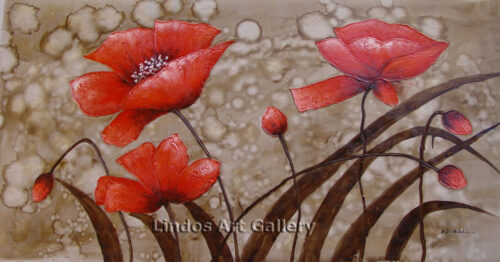 Modern Red Poppies Textured Painting