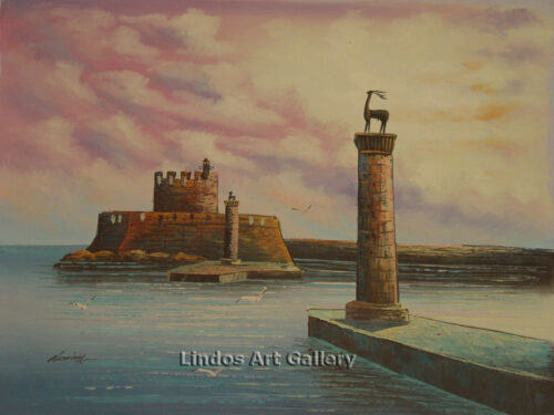 Deer in Rhodes Port Oil Painting