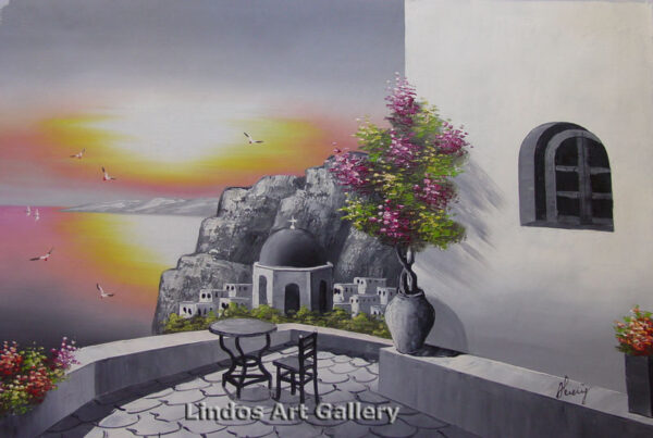 Santorini Sunset Greytone Painting