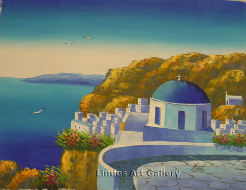 Santorini Blue Church Oil Painting