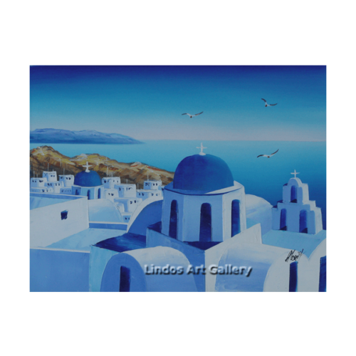 Santorini Blue Churches Oil Painting