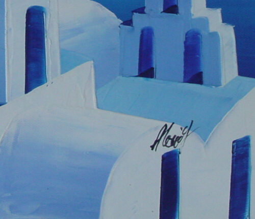 Santorini Blue Churches Oil Painting