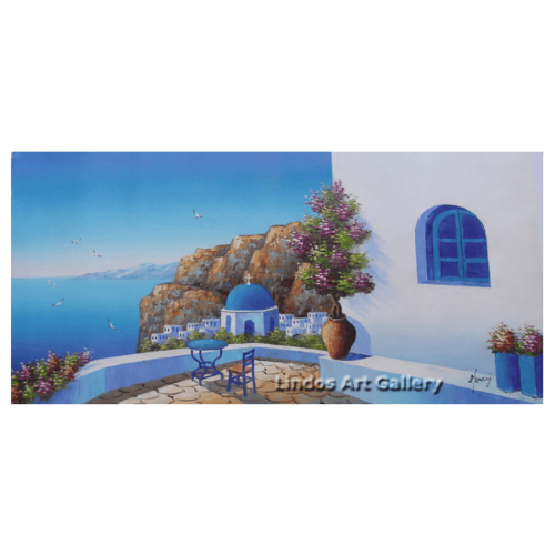 Santorini Blue Seaview Oil Painting