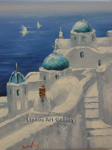 Santorini Churches Oil Painting
