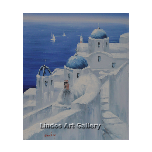 Santorini Blue Churches Oil Painting