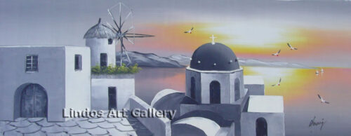 Santorini Church Windmill in Grey Painting