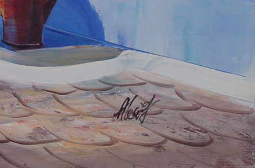 Santorini Courtyard Seaview Painting