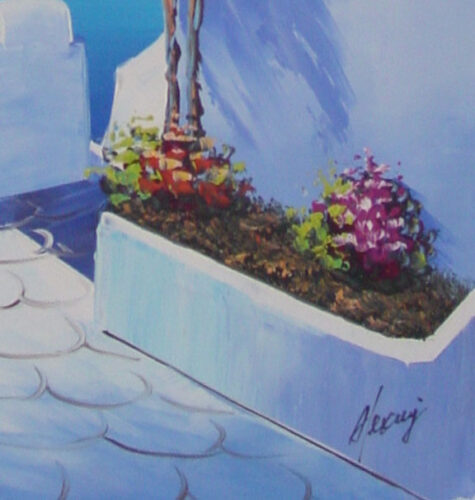 Santorini Courtyard Blue Sea oil Painting