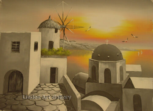 Santorini Sunset Greytone Oil Painting