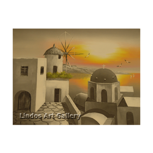 Santorini Sunset Greytone Oil Painting