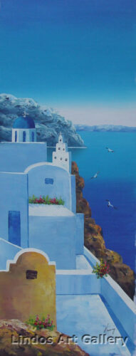 Santorini Blue Seaview Oil Painting