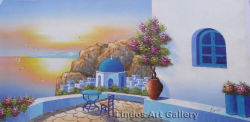 Santorini Sunset Seaview Oil Painting