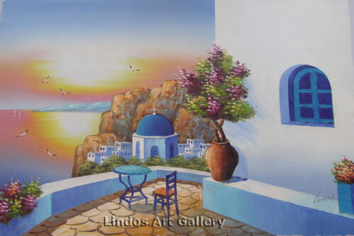 Santorini Sunset View Oil Painting