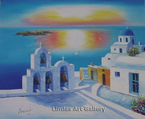 Santorini Sunset Church Seaview Painting