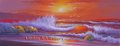 Orange Sunset Seascape Oil Painting