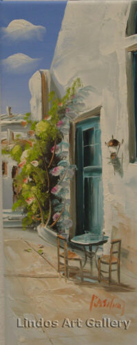 Table Chairs Outside the Cafe Oil Painting