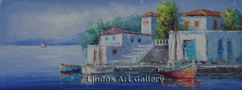 Three Boats by the Greek Harbour Painting
