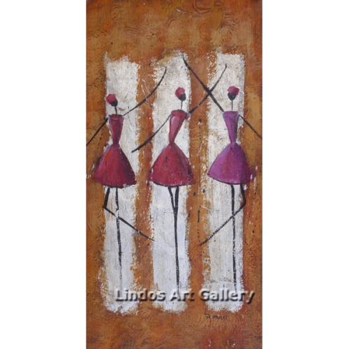 Three Ladies Dancing Textured Painting