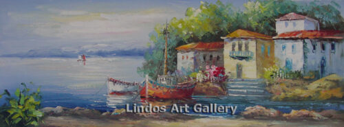 Two Boats by the Sea Oil Painting