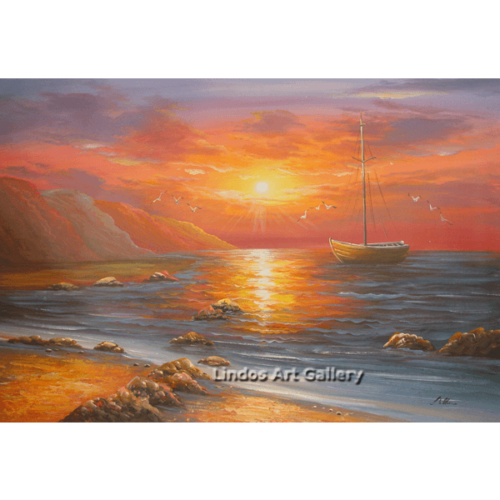 Boat in the Sea Sunset Oil Painting