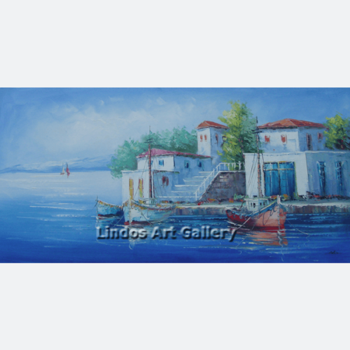 Houses by the harbour oil painting