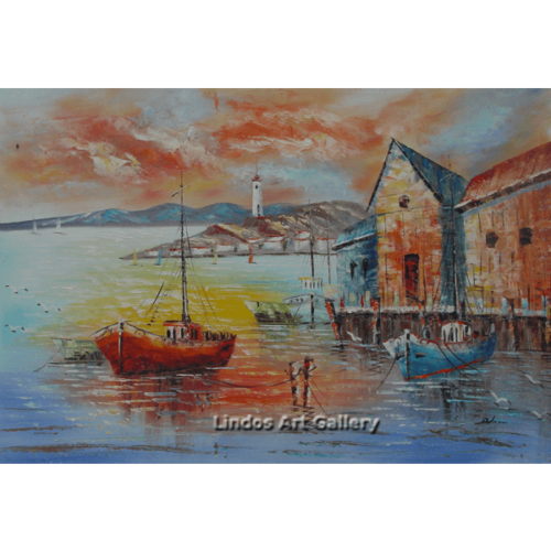 Fishing Boats by the Sea Oil Painting