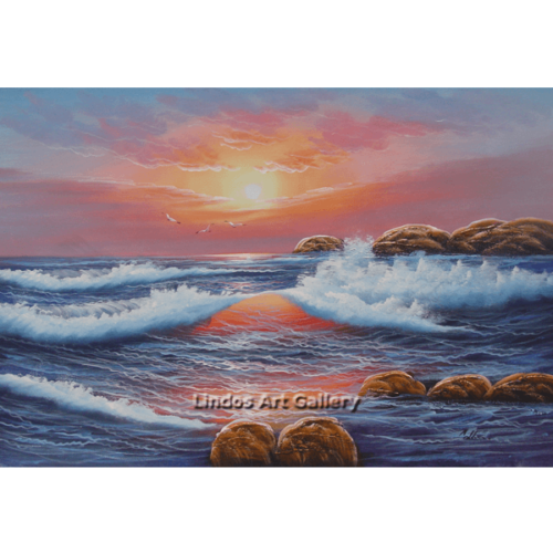 Seaview Pink Sky Seascape Oil Painting