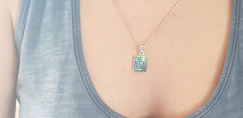 Greek Key Meandros Blue Necklace Sterling Silver 925