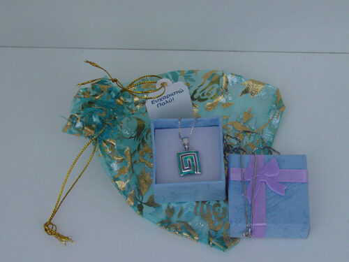 Greek Key Meandros Blue Necklace Sterling Silver 925