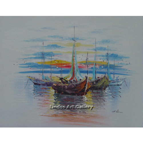 Boats in Sea Oil Painting
