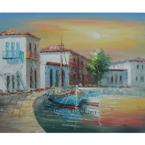 Fishing Boats in Harbor Oil Painting