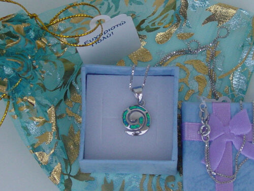 Greek Spiral Speira Blue Necklace Sterling Silver 925