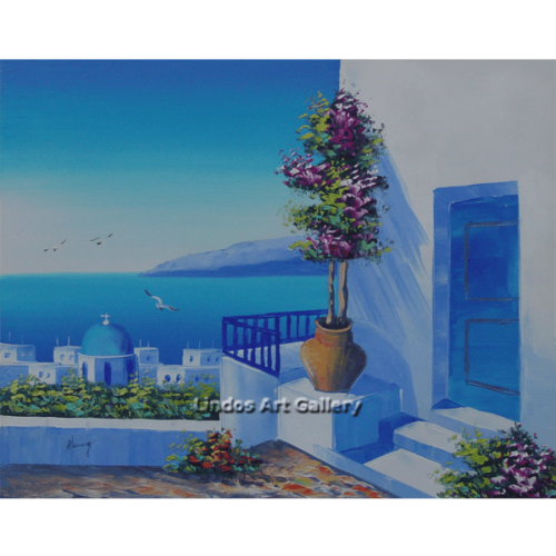 Santorini Blue Church Oil Painting