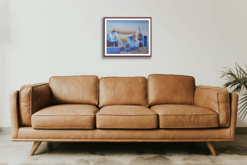 Santorini Church Sunset Oil Painting