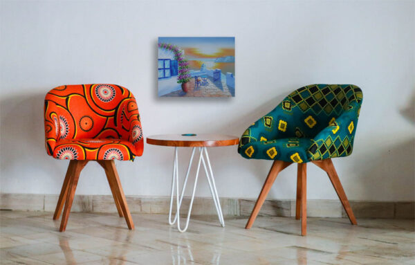 Santorini Table Chair Greek Island Oil Painting - Lindos Art Gallery
