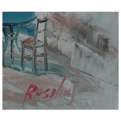 Table Chairs Outside the Greek Cafe Oil Painting