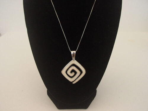 Greek Key Meandros White Necklace Sterling Silver 925 Big