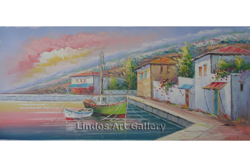 Boats in Harbour Oil Painting